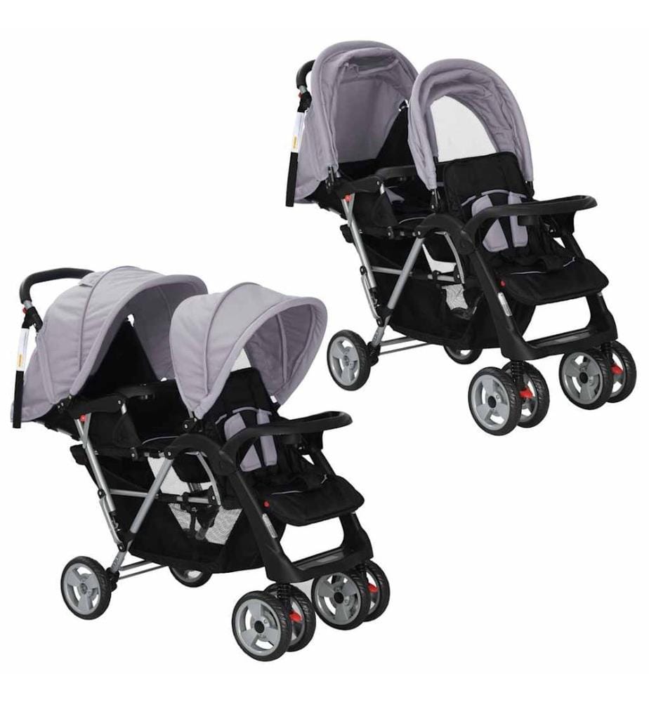 Tandem-Kinderwagen Stahl Grau und Schwarz