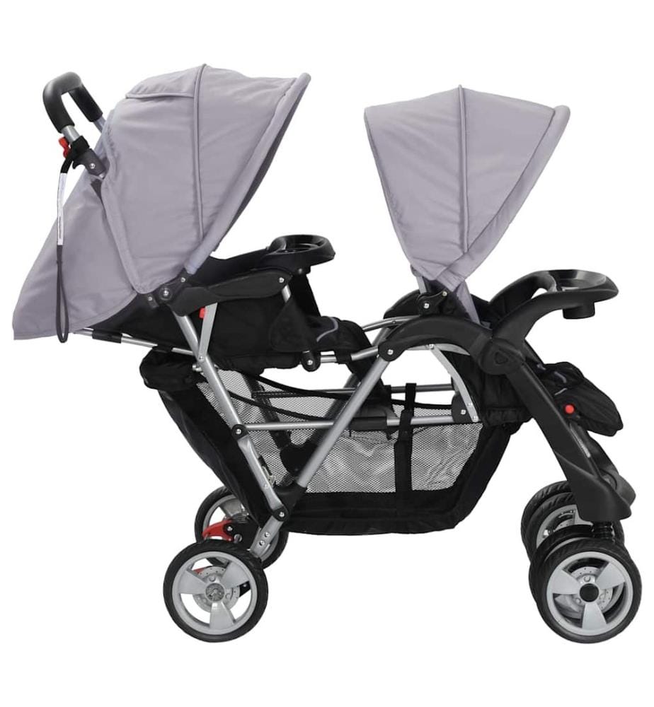 Tandem-Kinderwagen Stahl Grau und Schwarz
