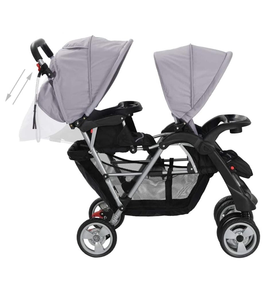 Tandem-Kinderwagen Stahl Grau und Schwarz