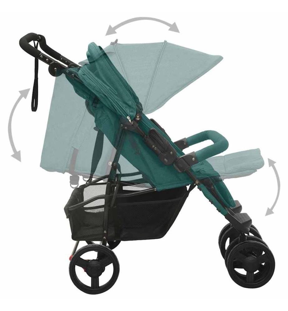 Poussette à deux places Vert Acier