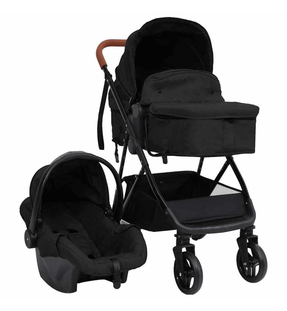 3-in-1 Kinderwagen Anthrazit und Schwarz Stahl