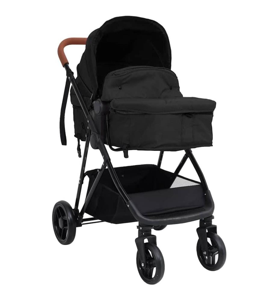 3-in-1 Kinderwagen Anthrazit und Schwarz Stahl