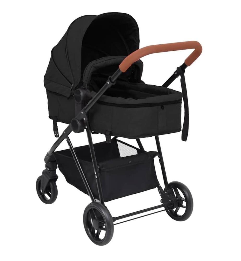3-in-1 Kinderwagen Anthrazit und Schwarz Stahl