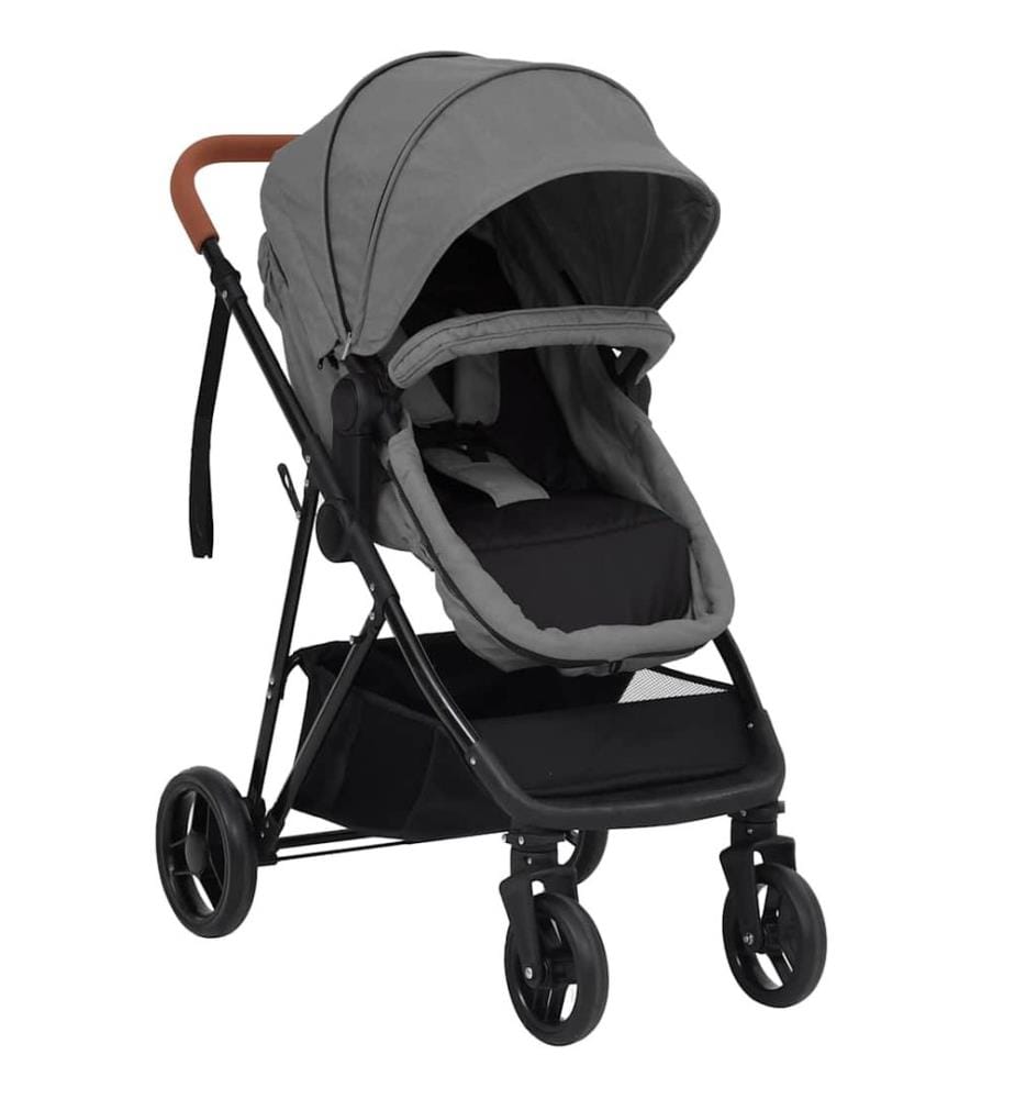 2-in-1 Kinderwagen Hellgrau und Schwarz Stahl