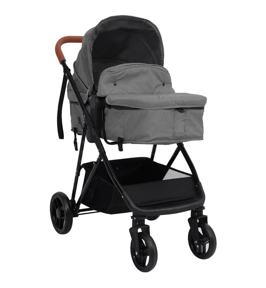 2-in-1 Kinderwagen Hellgrau und Schwarz Stahl