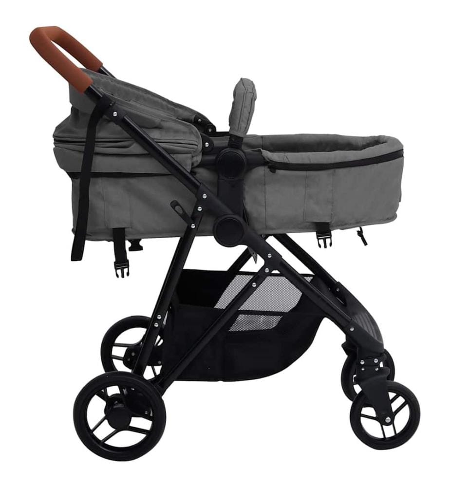 2-in-1 Kinderwagen Hellgrau und Schwarz Stahl
