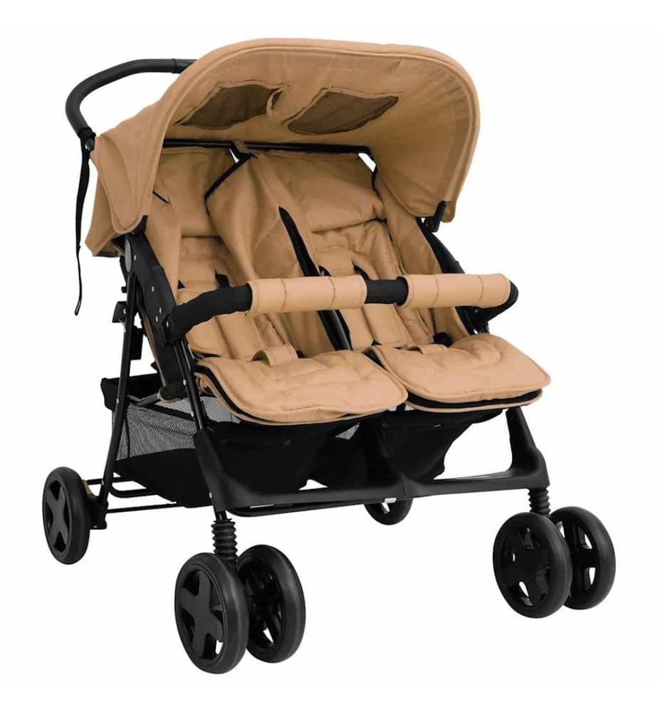 Zwillingskinderwagen Taupe Stahl