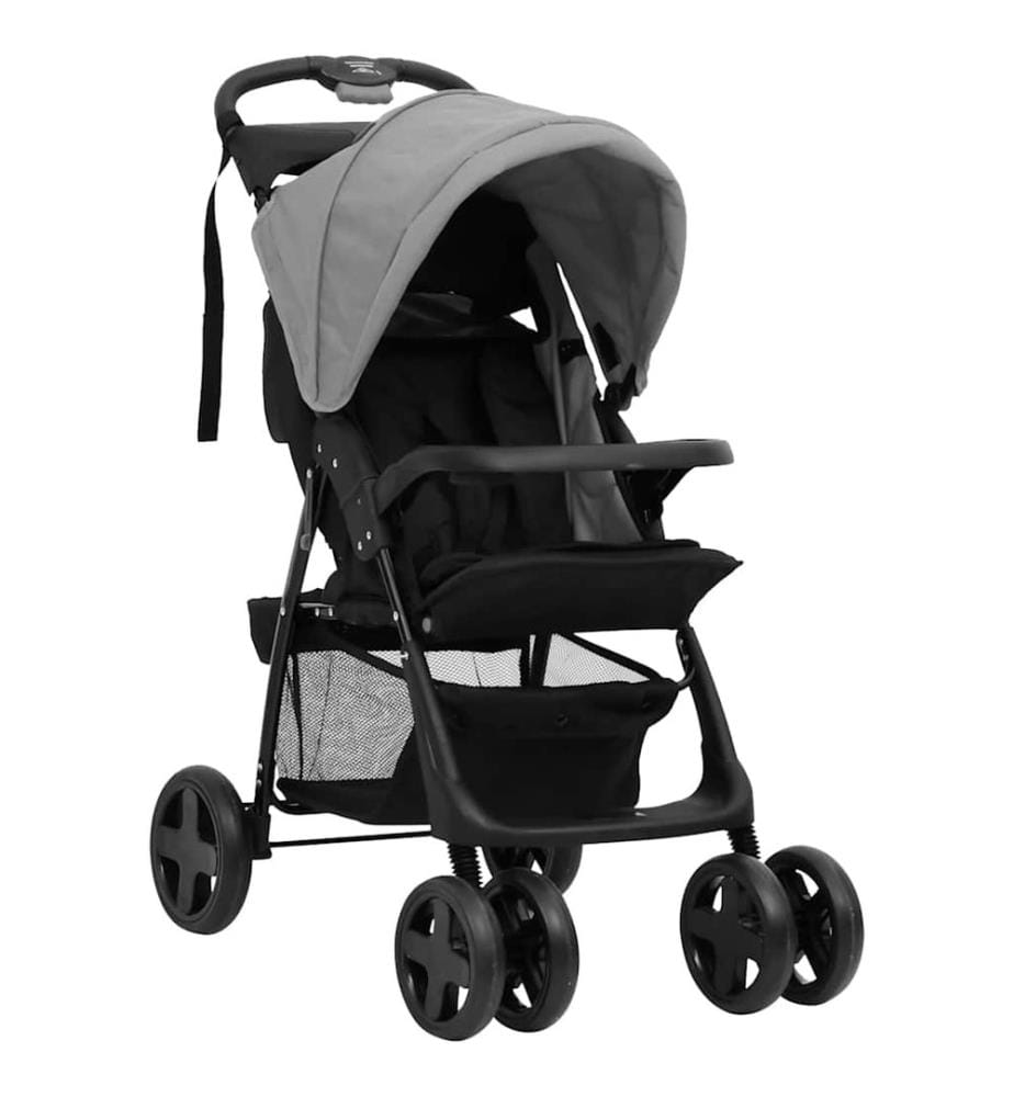 3-in-1 Kinderwagen Hellgrau und Schwarz Stahl