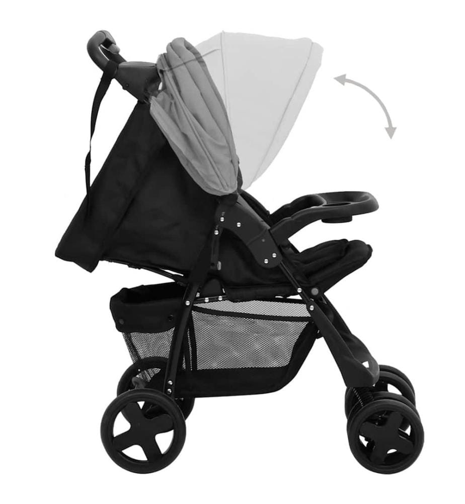 3-in-1 Kinderwagen Hellgrau und Schwarz Stahl