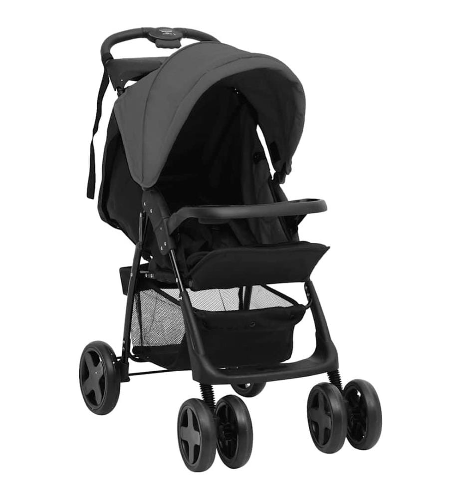 Poussette pour bébé 3-en-1 Gris foncé et noir Acier
