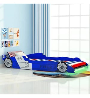 Kinderbett mit LED im Rennwagen-Design 90 x 200 cm Blau
