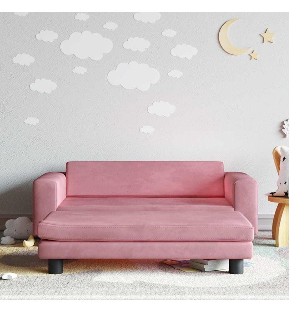 Kindersofa mit Hocker Rosa 100x50x30 cm Samt