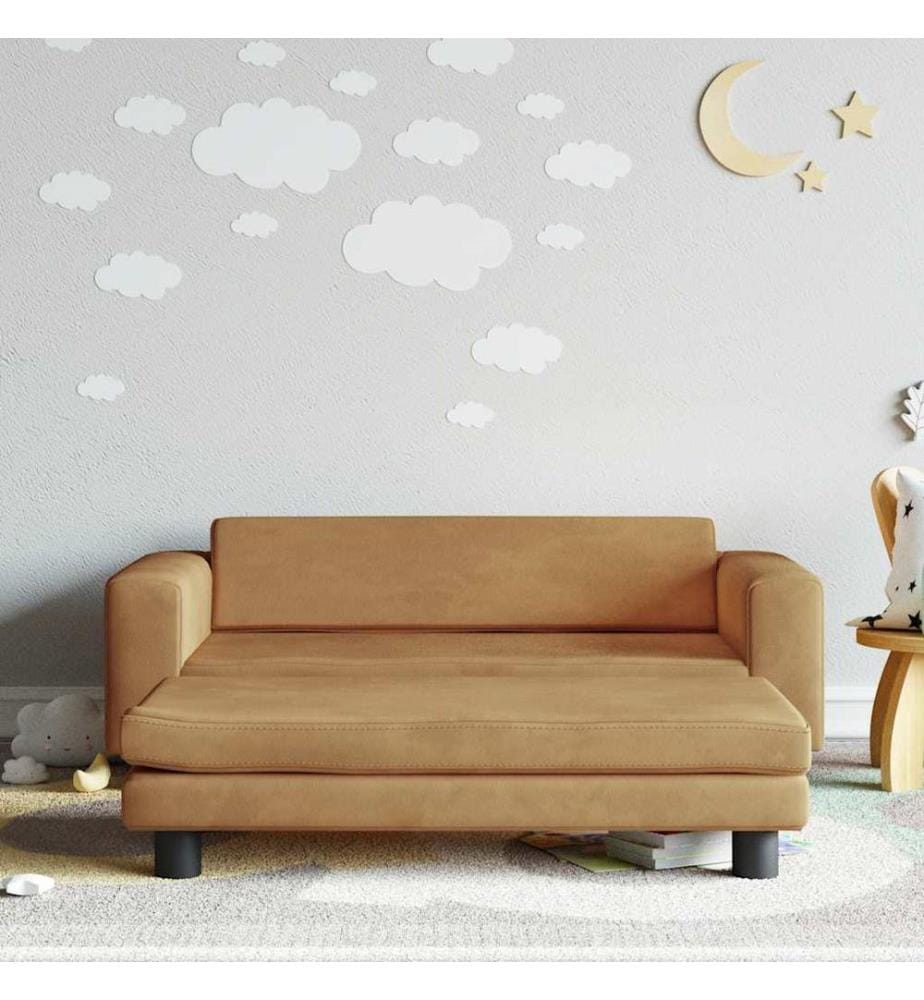 Kindersofa mit Hocker Braun 100x50x30 cm Samt