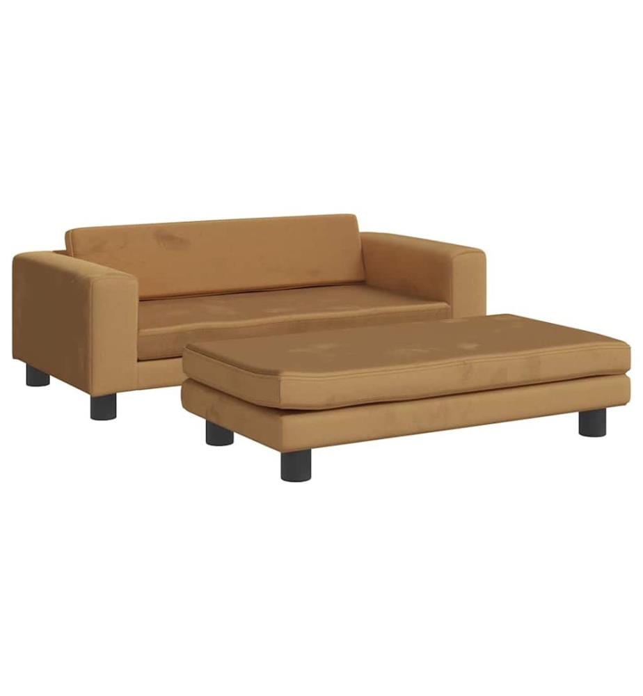 Kindersofa mit Hocker Braun 100x50x30 cm Samt