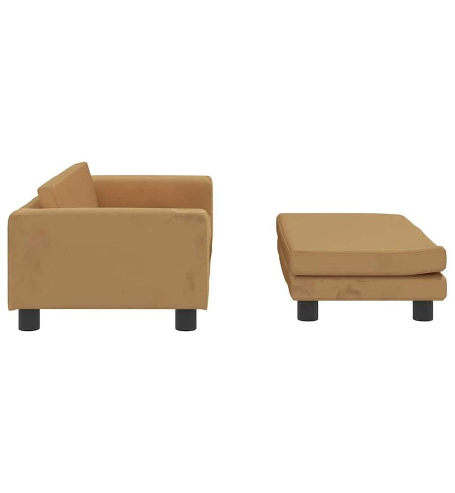 Kindersofa mit Hocker Braun 100x50x30 cm Samt