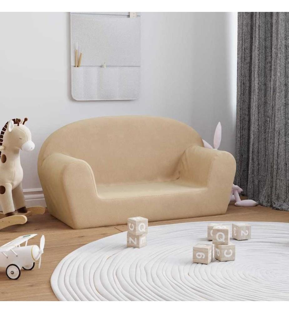 Kindersofa 2-Sitzer Creme Weicher Plüsch