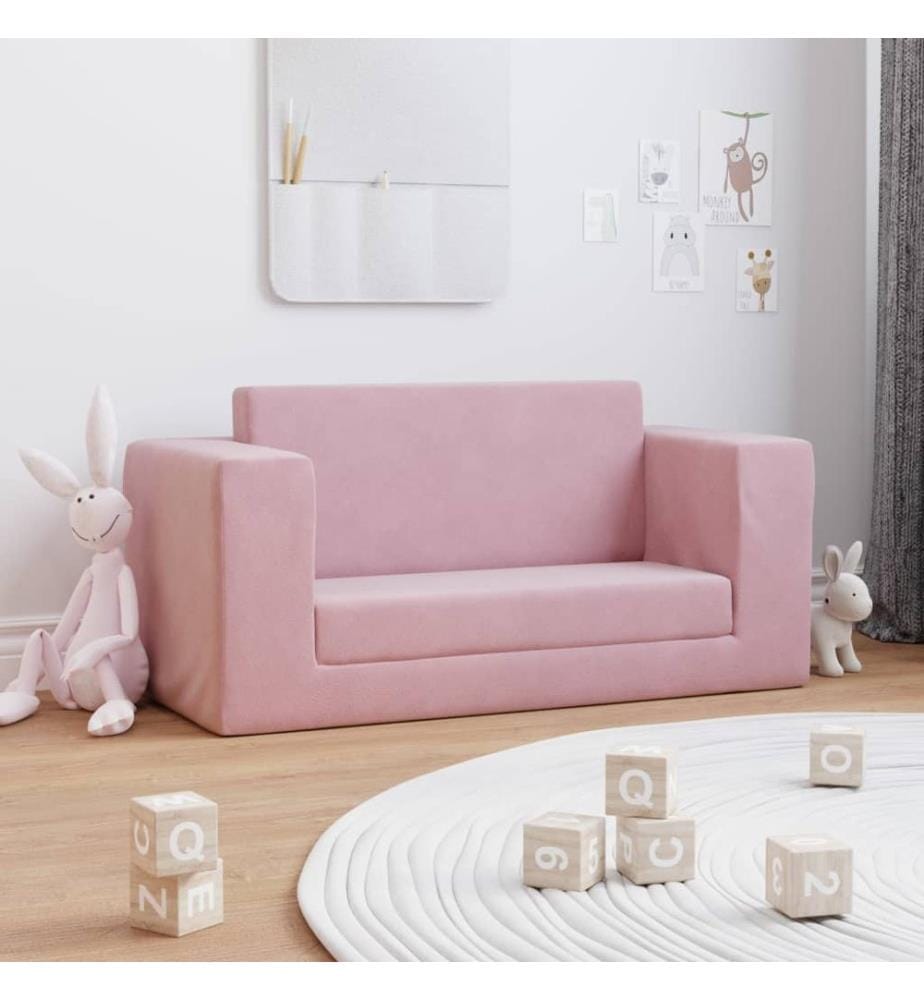 Kinder-Schlafsofa 2-Sitzer Rosa Weicher Plüsch