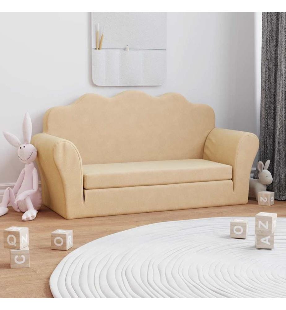 Kinder-Schlafsofa 2-Sitzer Creme Weicher Plüsch