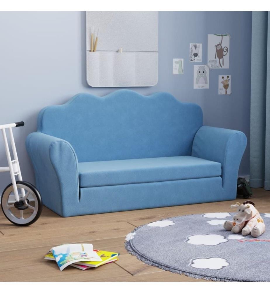 Kinder-Schlafsofa 2-Sitzer Blau Weicher Plüsch