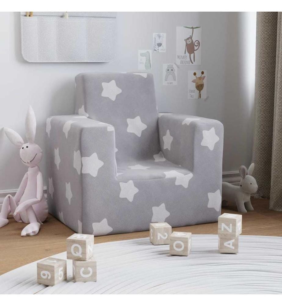 Canapé pour enfants Gris clair avec étoiles Peluche douce