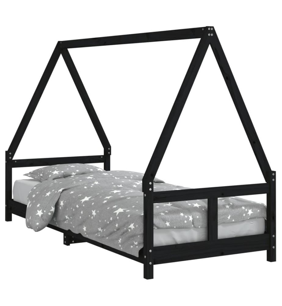 Kinderbett Schwarz 80x200 cm Massivholz Kiefer