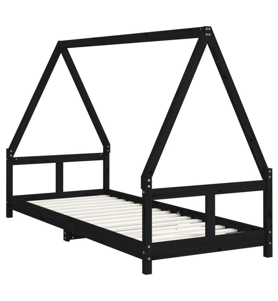Kinderbett Schwarz 80x200 cm Massivholz Kiefer