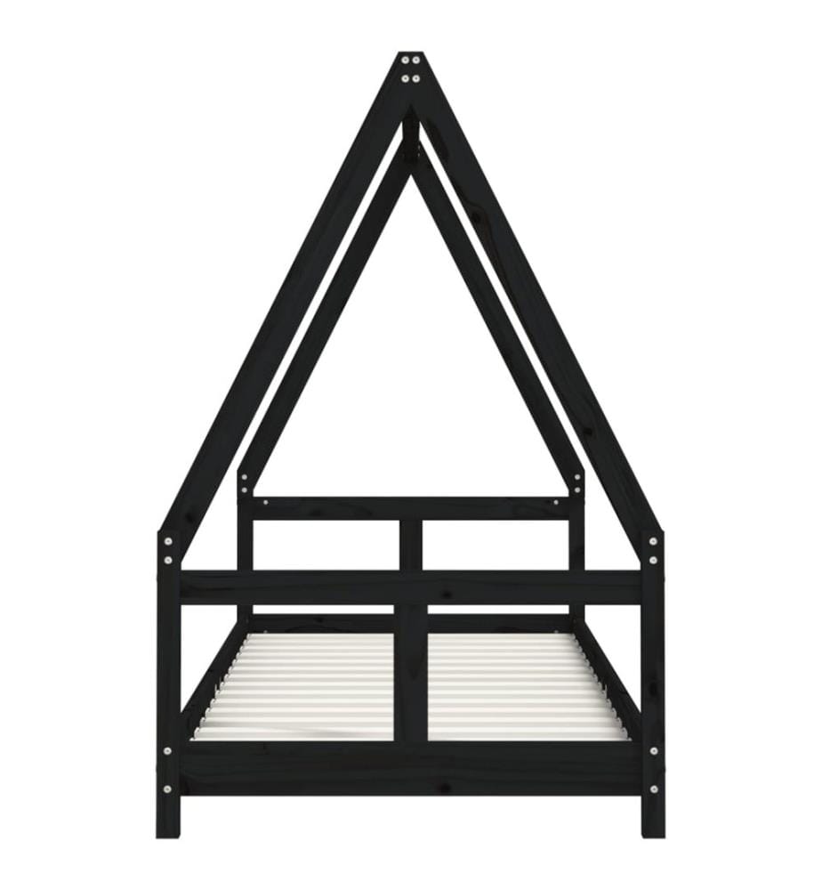 Kinderbett Schwarz 80x200 cm Massivholz Kiefer