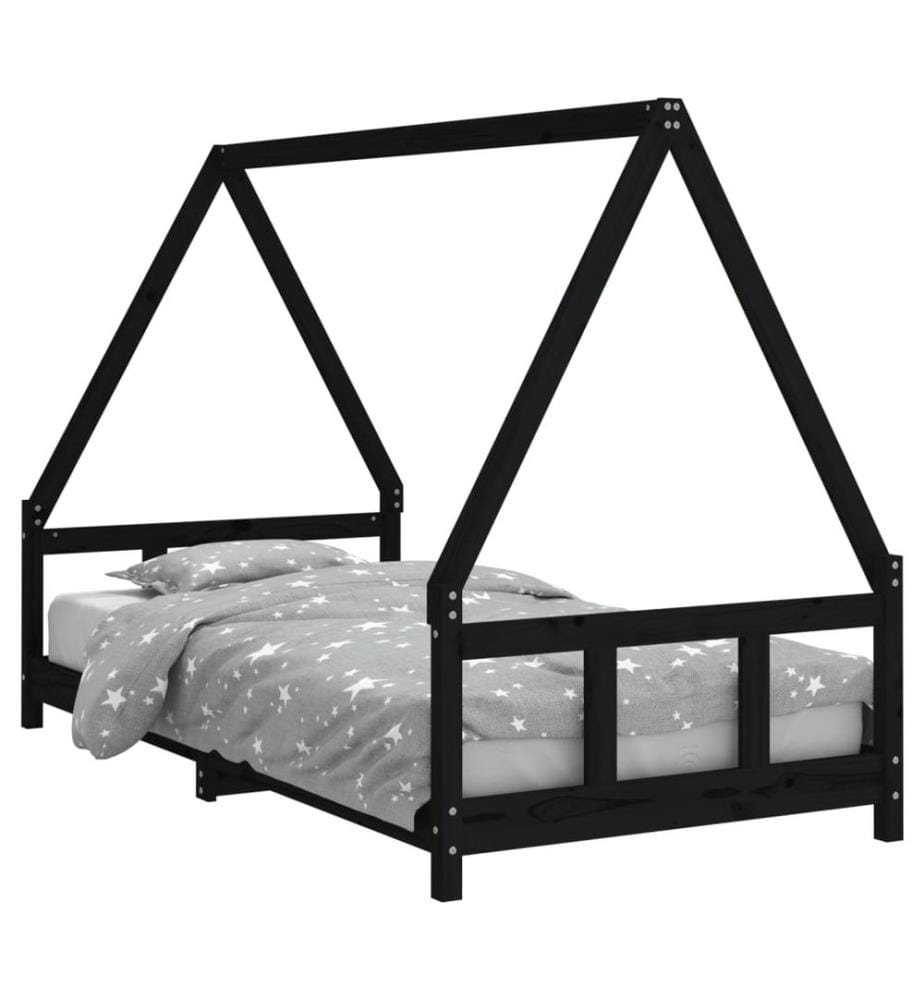 Kinderbett Schwarz 90x190 cm Massivholz Kiefer