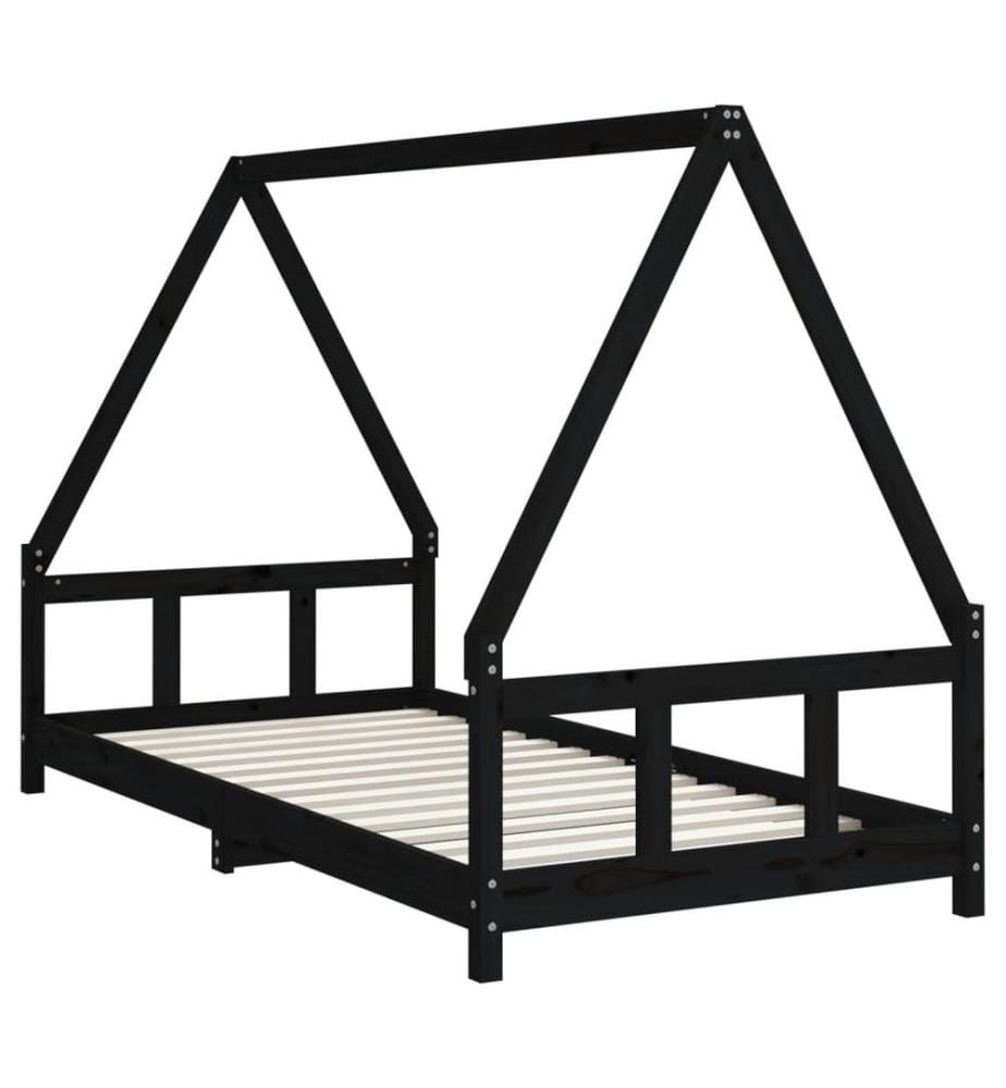 Kinderbett Schwarz 90x190 cm Massivholz Kiefer