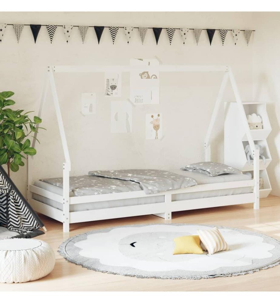 Kinderbett Weiss 80x200 cm Massivholz Kiefer