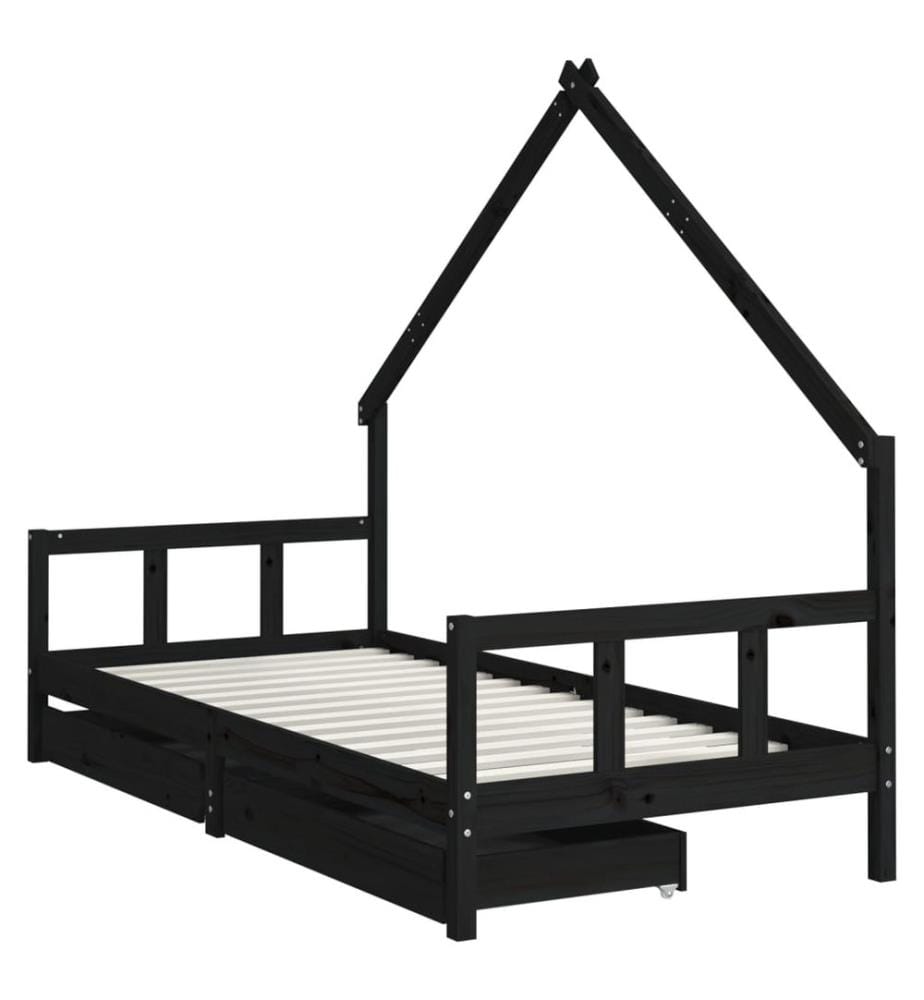 Kinderbett mit Schubladen Schwarz 90x200 cm Massivholz Kiefer
