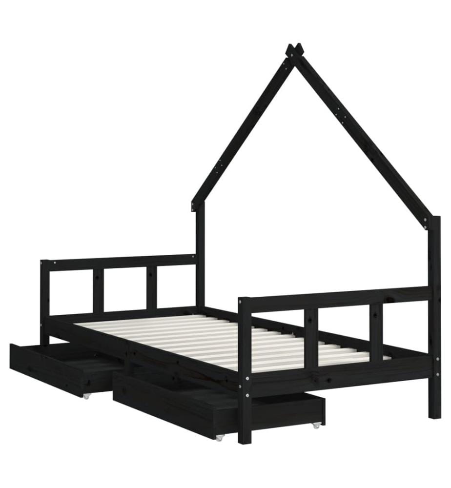Kinderbett mit Schubladen Schwarz 90x200 cm Massivholz Kiefer