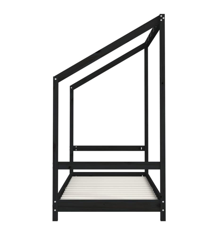 Kinderbett Schwarz 80x200 cm Massivholz Kiefer