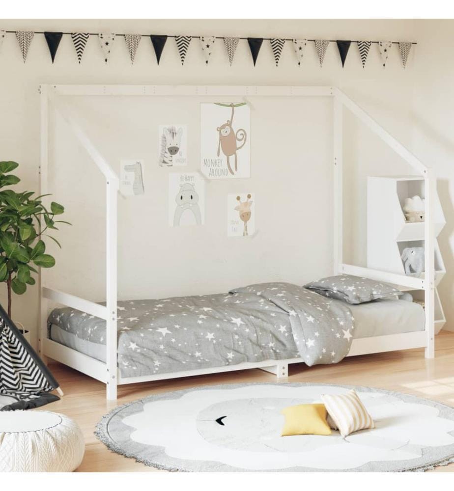 Kinderbett Weiss 90x190 cm Massivholz Kiefer