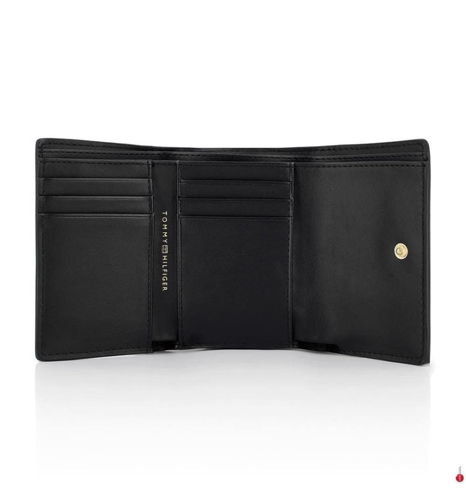 Portafoglio trifold con logo metallico - Nero