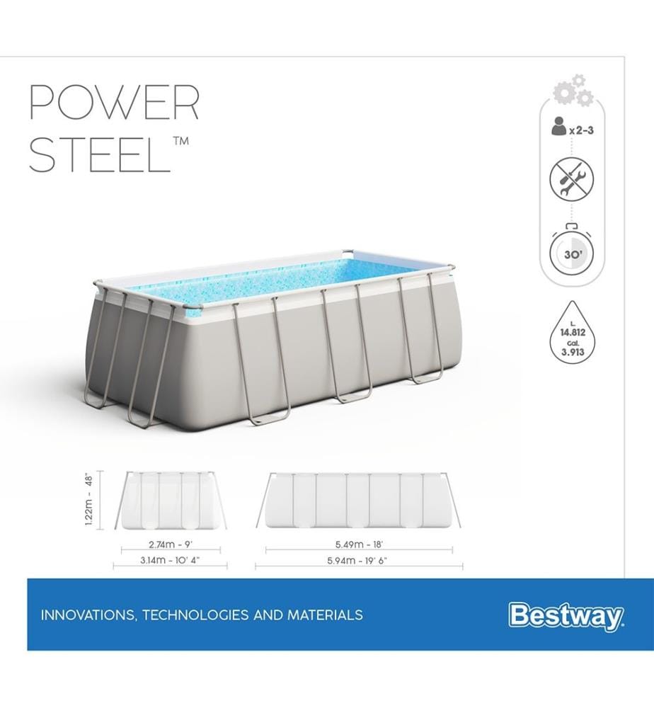 Rett. Piscina con struttura in acciaio Power 549 x 274 x 122, filtro a sabbia incluso