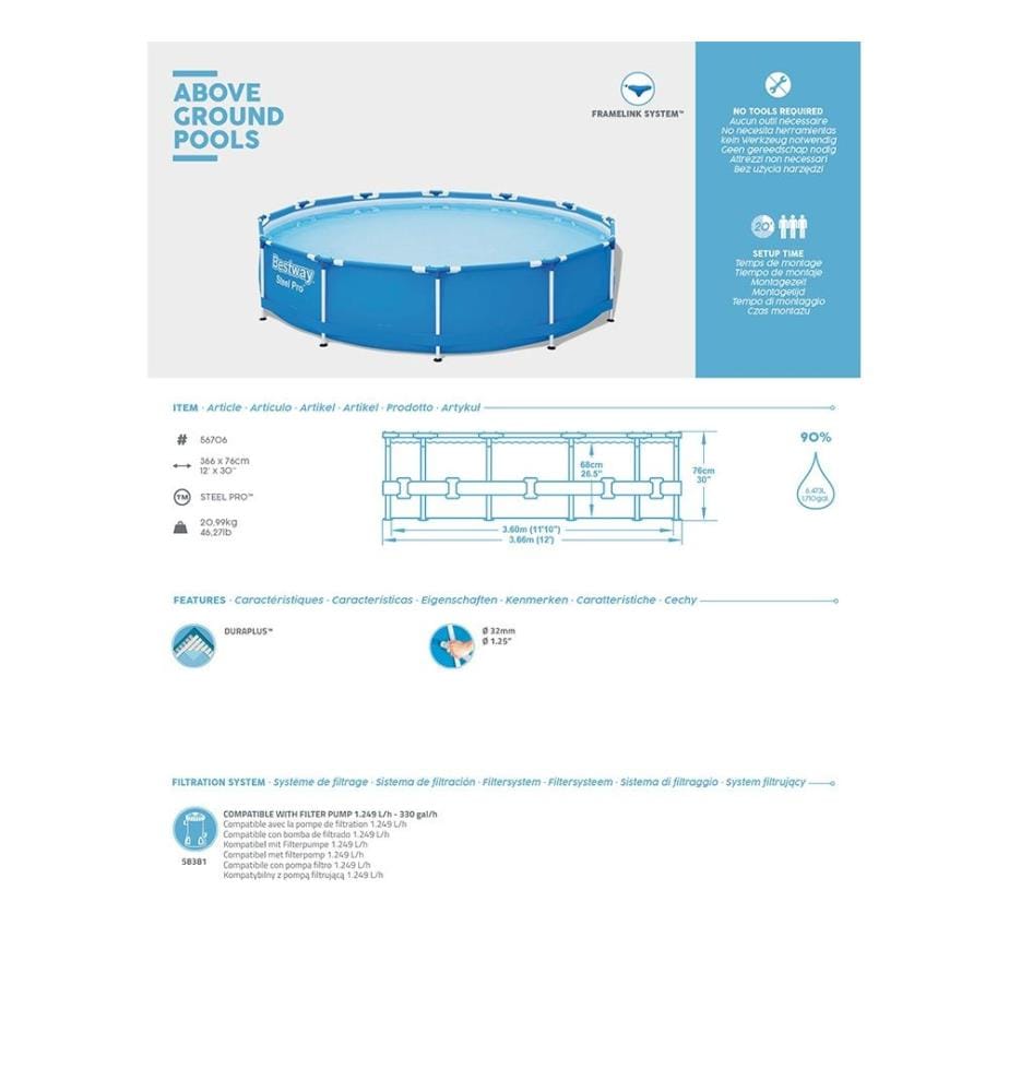 Piscine Steel Pro 366 x 76 cm