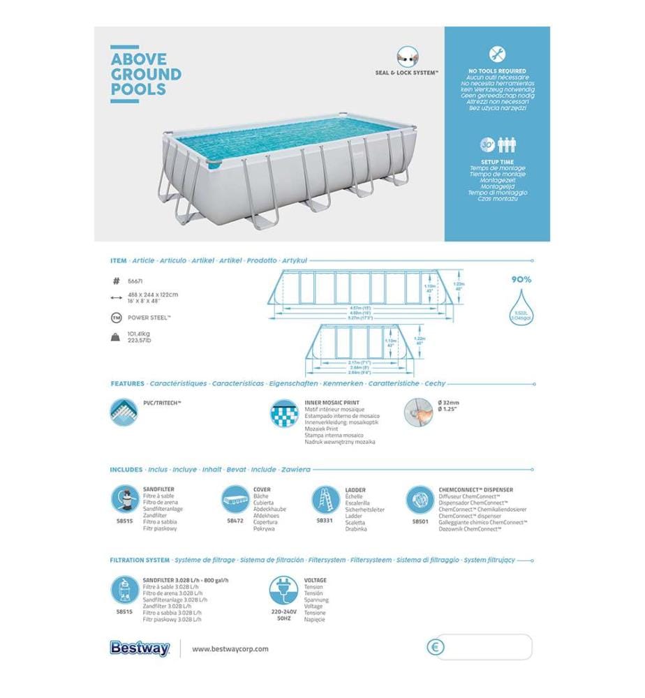 Piscine Power Steel Rect. Cadre - 488 x 244 x 122 cm