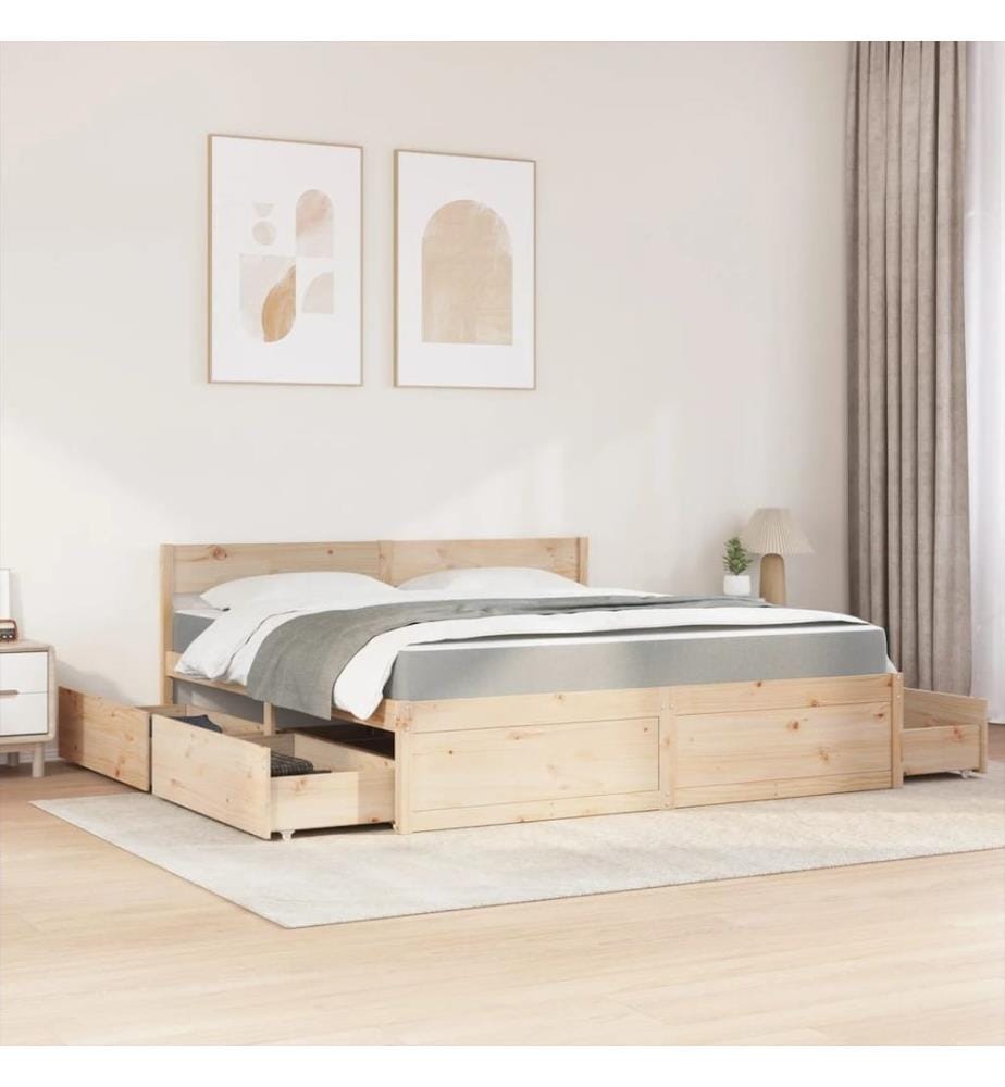 Bett mit Schubladen und Matratze 180x200 cm Massivholz Kiefer