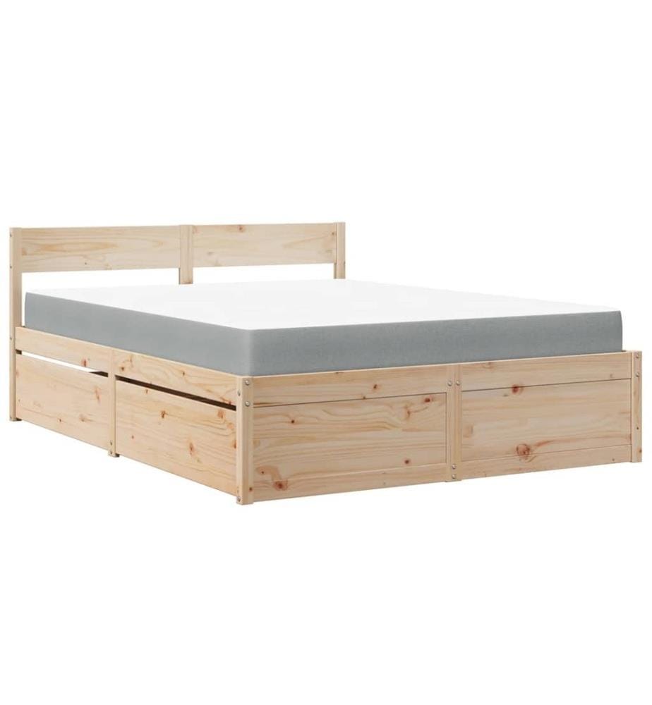 Bett mit Schubladen und Matratze 140x200 cm Massivholz Kiefer