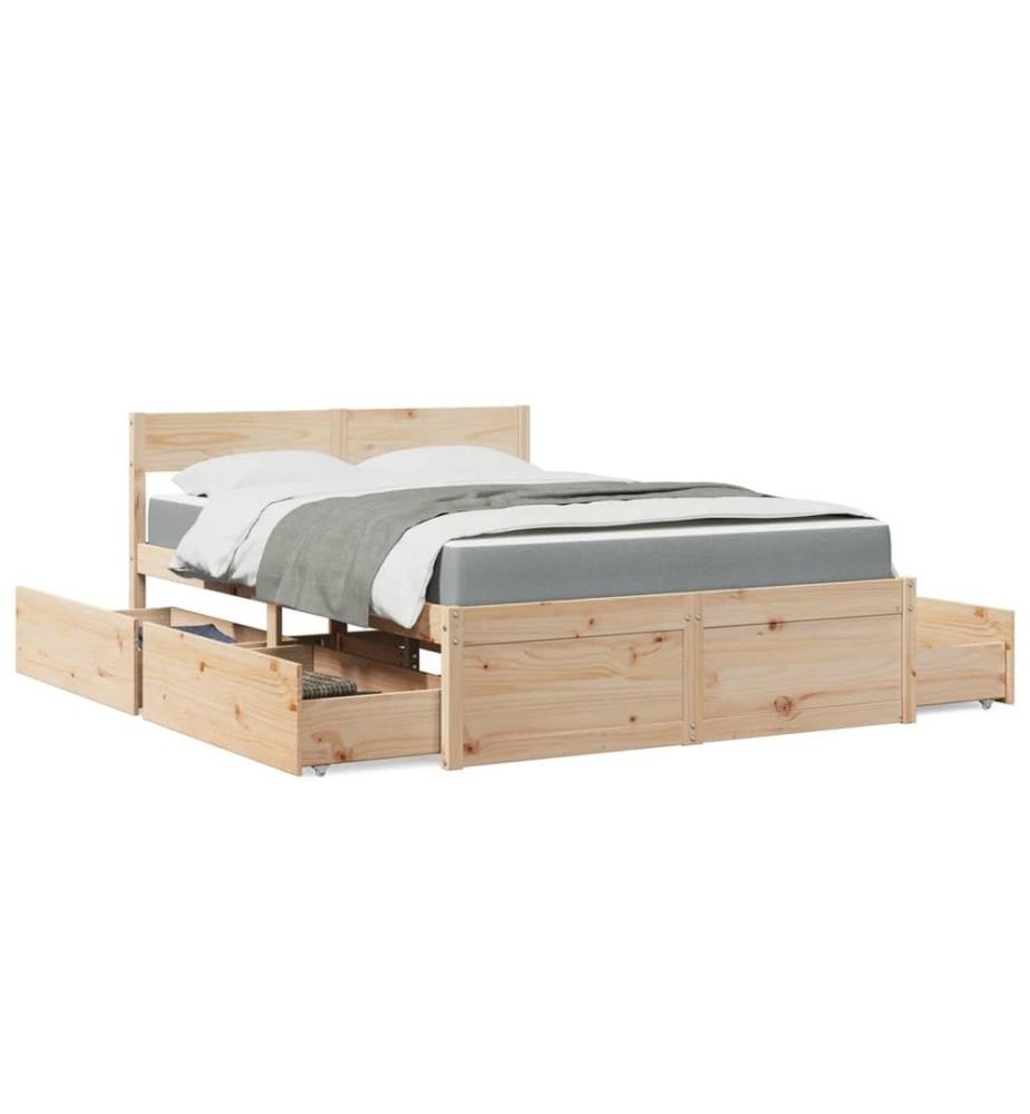 Bett mit Schubladen und Matratze 120x200 cm Massivholz Kiefer