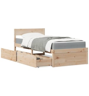 Lit avec tiroirs et matelas 90x200 cm bois massif de pin
