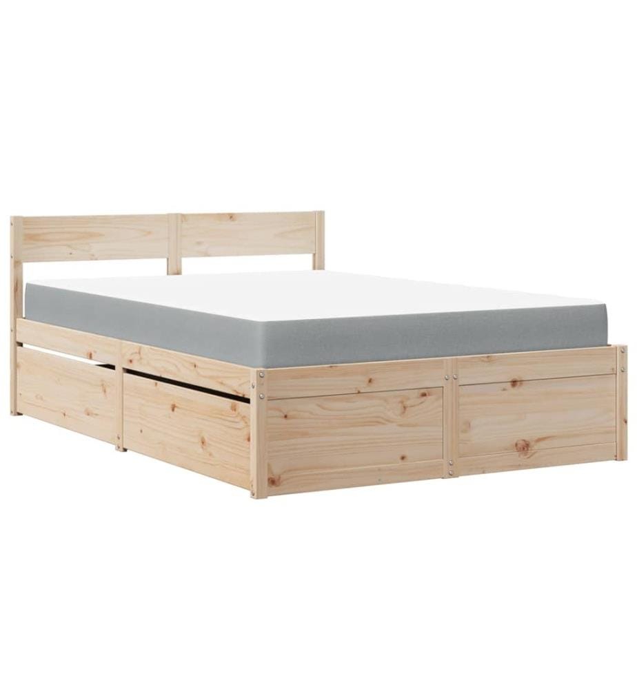 Bett mit Schubladen und Matratze 120x190 cm Massivholz Kiefer