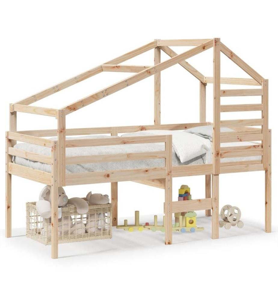 Lit haut avec toit 80x200 cm bois de pin massif