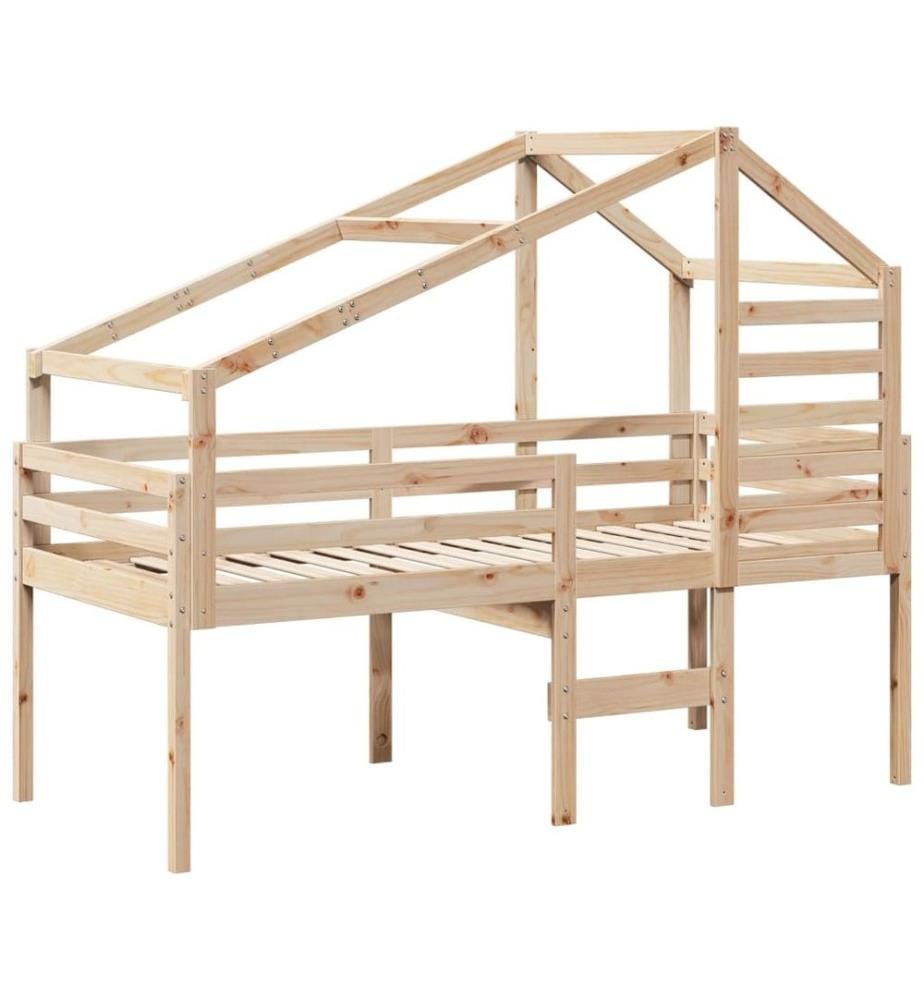 Hochbett mit Dach 90x200 cm Massivholz Kiefer