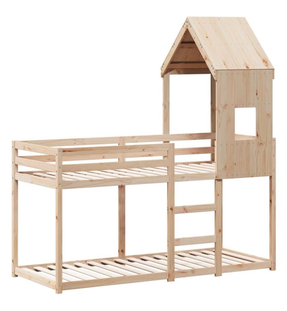 Etagenbett mit Dach 90x200 cm Massivholz Kiefer
