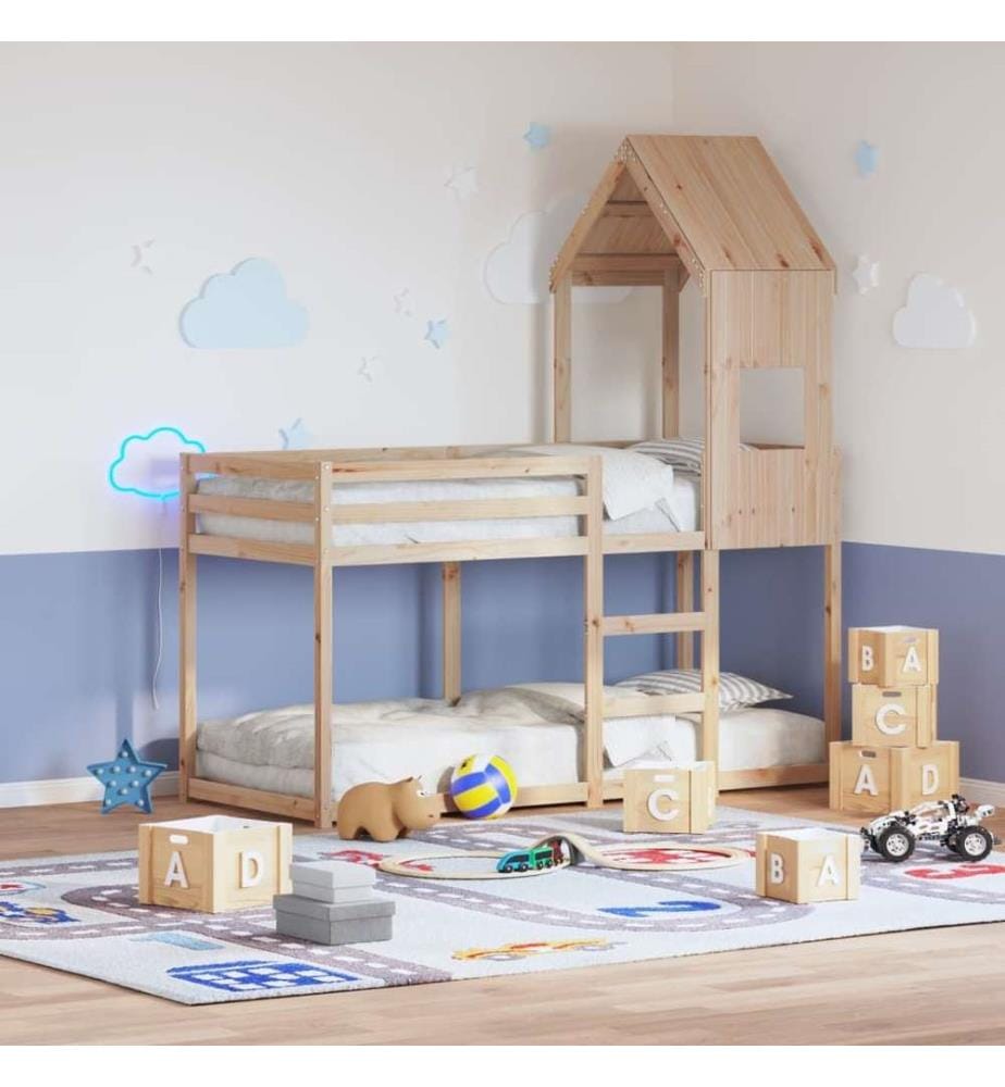 Lit superposé avec toit 90x190 cm bois massif de pin