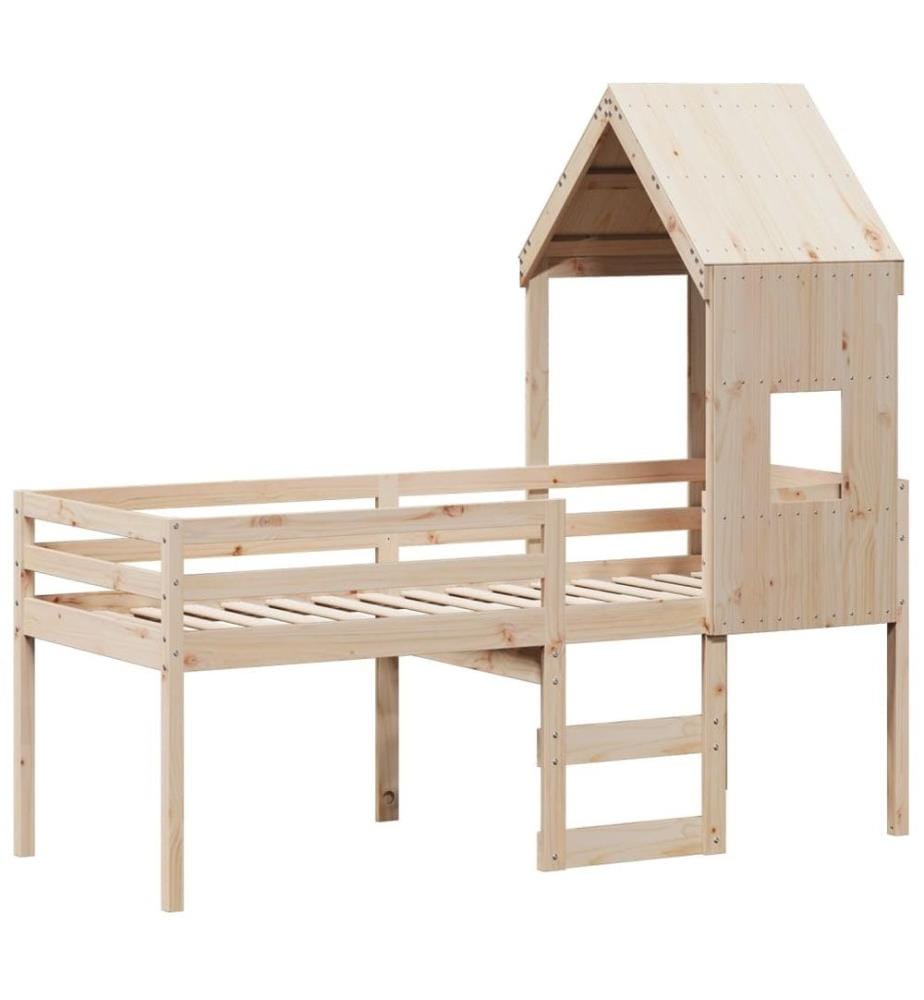 Hochbett mit Dach 90x200 cm Massivholz Kiefer