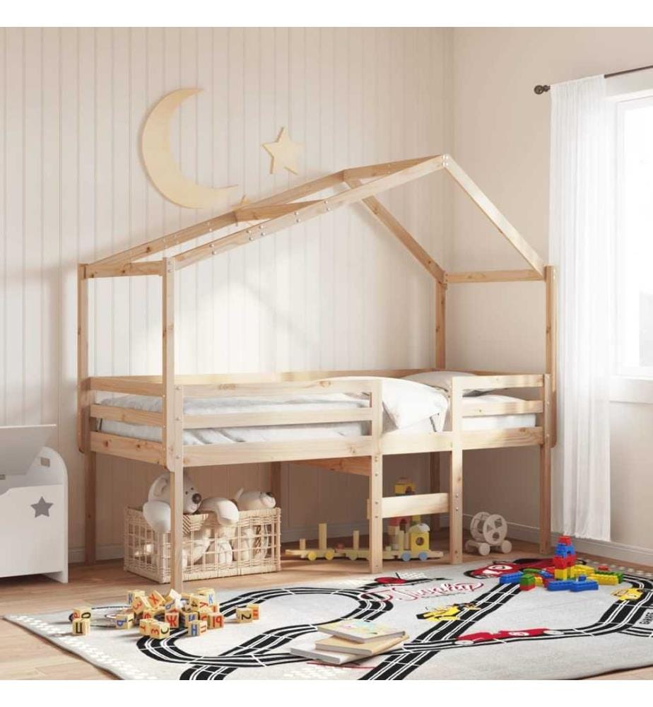 Lit haut avec toit 90x190 cm bois de pin massif