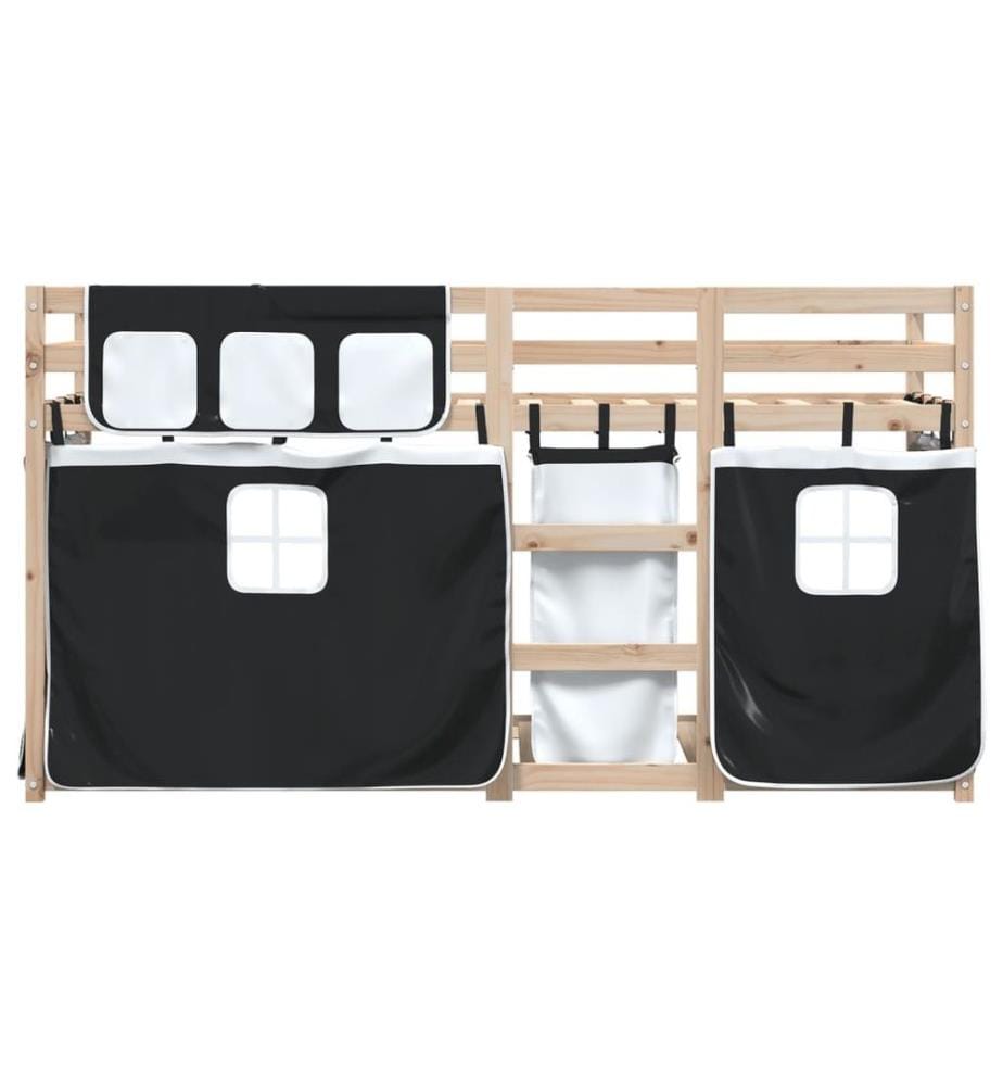 Lit superposé avec rideaux blanc/noir 80x200 cm bois pin massif